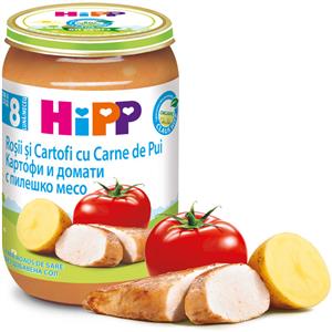 Hipp Rosii si Cartofi cu Carne de Pui BIO 220gr din a 8 a luna