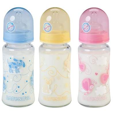 Biberon cu gat larg din sticla, 240 ml, 44240, Baby Nova