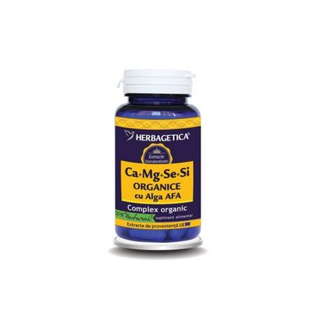 Ca+Mg+Se+Si Organice cu Alga Afa 60 cps - Herbagetica