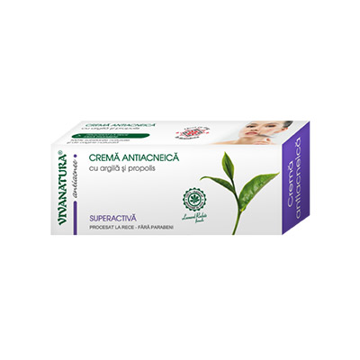 Crema Antiacneica cu argila si propolis, VIVANATURA, 20ml