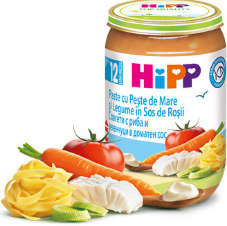 Paste cu peste de Mare si Legume in Sos de Rosii , Hipp, 220 gr, de la 12 luni