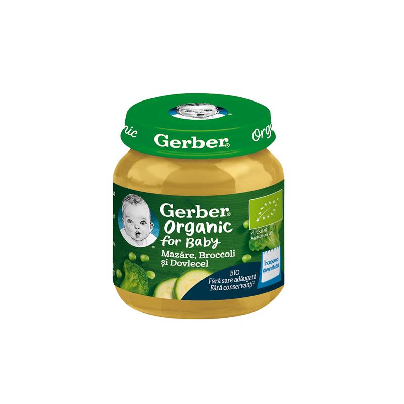 Piure bio din mazare, brocoli si dovlecel, inceperea diversificarii, 125 gr, Gerber